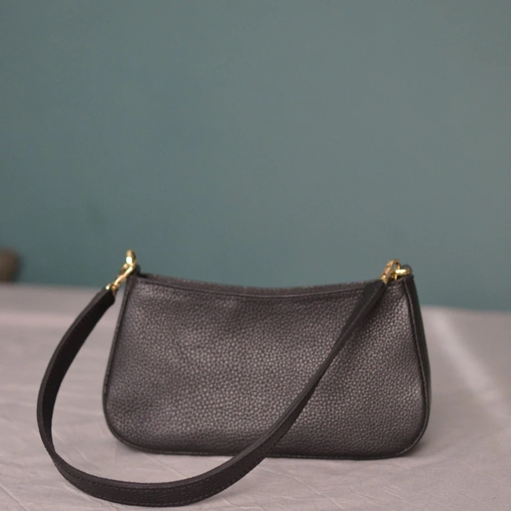 Black Genuine Leather Baguette Bag